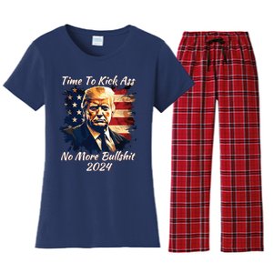 Donald Trump My President 2024 America Mug Shot Flag Funny Women's Flannel Pajama Set