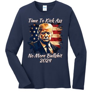 Donald Trump My President 2024 America Mug Shot Flag Funny Ladies Long Sleeve Shirt