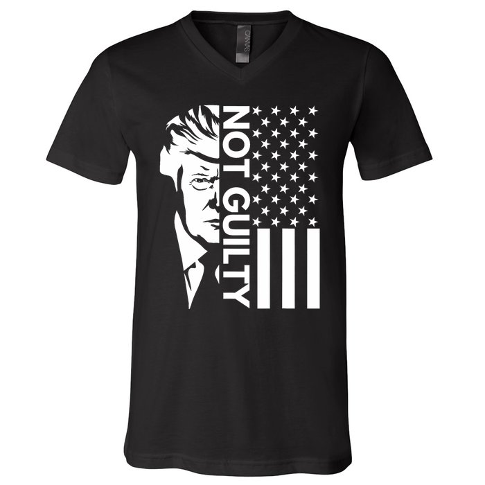 Donald Trump Mugshot 2024 Not Guilty Supporter Usa Flag V-Neck T-Shirt