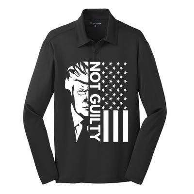 Donald Trump Mugshot 2024 Not Guilty Supporter Usa Flag Silk Touch Performance Long Sleeve Polo