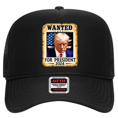 Donald Trump Mug Shot Wanted For U.S. President 2024 High Crown Mesh Back Trucker Hat