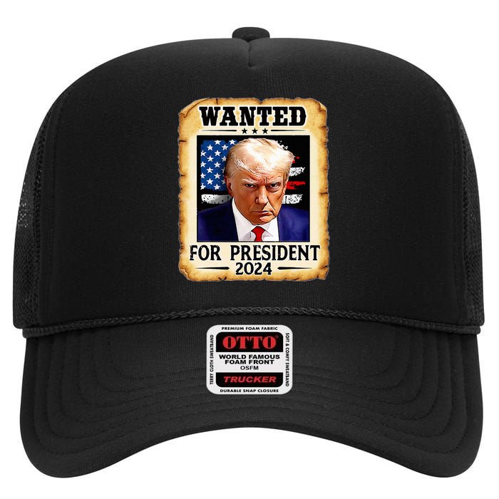 Donald Trump Mug Shot Wanted For U.S. President 2024 High Crown Mesh Back Trucker Hat