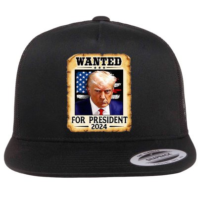 Donald Trump Mug Shot Wanted For U.S. President 2024 Flat Bill Trucker Hat