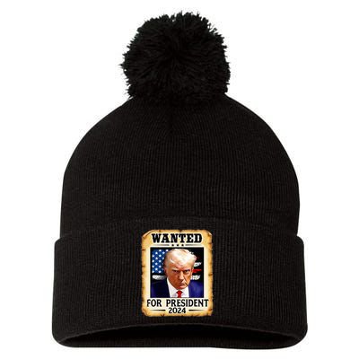 Donald Trump Mug Shot Wanted For U.S. President 2024 Pom Pom 12in Knit Beanie