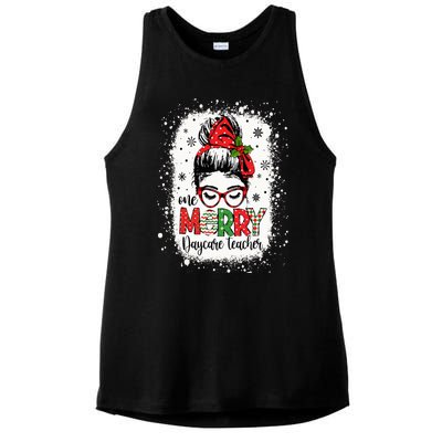 Daycare Teacher Messy Bun Preschool Teacher Christmas Ladies PosiCharge Tri-Blend Wicking Tank