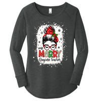 Daycare Teacher Messy Bun Preschool Teacher Christmas Women's Perfect Tri Tunic Long Sleeve Shirt