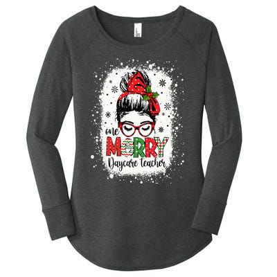 Daycare Teacher Messy Bun Preschool Teacher Christmas Women's Perfect Tri Tunic Long Sleeve Shirt