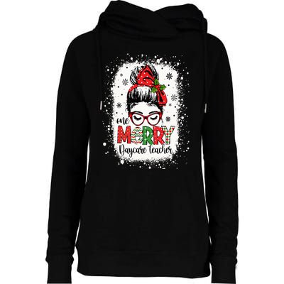 Daycare Teacher Messy Bun Preschool Teacher Christmas Womens Funnel Neck Pullover Hood