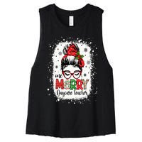 Daycare Teacher Messy Bun Preschool Teacher Christmas Women's Racerback Cropped Tank