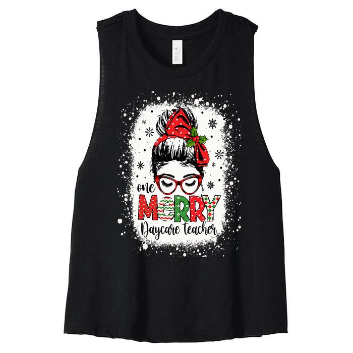 Daycare Teacher Messy Bun Preschool Teacher Christmas Women's Racerback Cropped Tank