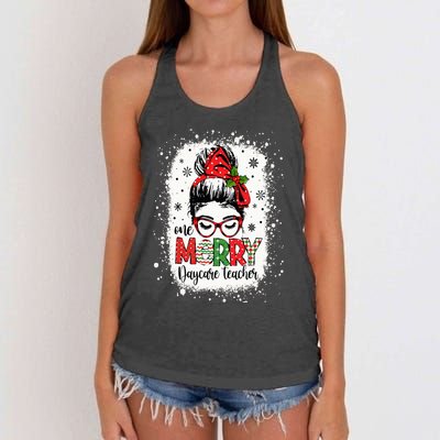 Daycare Teacher Messy Bun Preschool Teacher Christmas Women's Knotted Racerback Tank