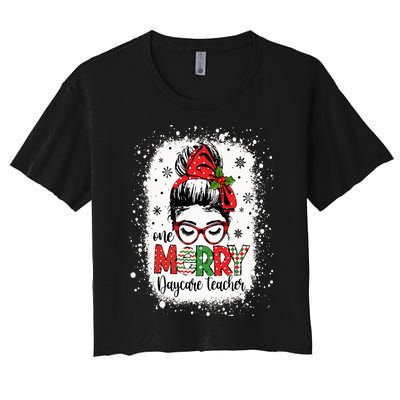 Daycare Teacher Messy Bun Preschool Teacher Christmas Women's Crop Top Tee