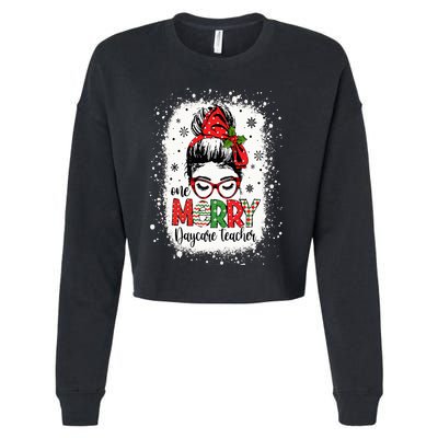 Daycare Teacher Messy Bun Preschool Teacher Christmas Cropped Pullover Crew