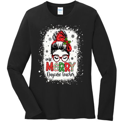 Daycare Teacher Messy Bun Preschool Teacher Christmas Ladies Long Sleeve Shirt