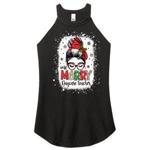 Daycare Teacher Messy Bun Preschool Teacher Christmas Women's Perfect Tri Rocker Tank