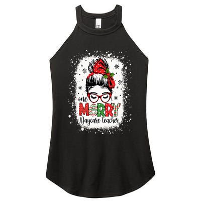 Daycare Teacher Messy Bun Preschool Teacher Christmas Women's Perfect Tri Rocker Tank