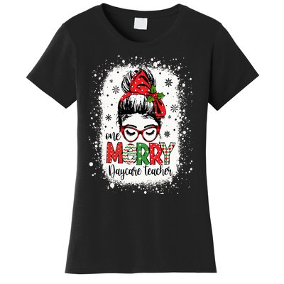 Daycare Teacher Messy Bun Preschool Teacher Christmas Women's T-Shirt