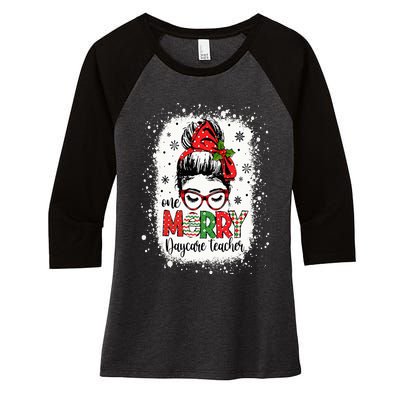 Daycare Teacher Messy Bun Preschool Teacher Christmas Women's Tri-Blend 3/4-Sleeve Raglan Shirt