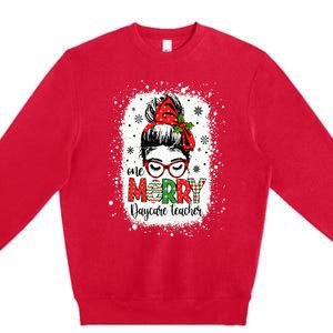 Daycare Teacher Messy Bun Preschool Teacher Christmas Premium Crewneck Sweatshirt