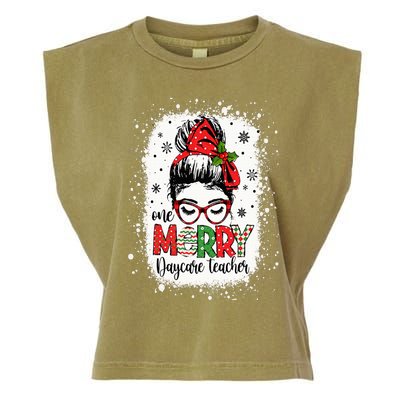 Daycare Teacher Messy Bun Preschool Teacher Christmas Garment-Dyed Women's Muscle Tee