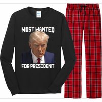 Donald Trump Most Wanted For President 2024 For America Long Sleeve Pajama Set