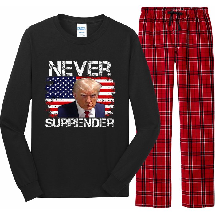 Donald Trump Mug Shot Never Surrender 2024 Long Sleeve Pajama Set