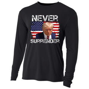 Donald Trump Mug Shot Never Surrender 2024 Cooling Performance Long Sleeve Crew