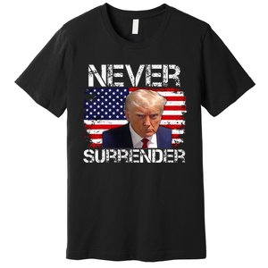 Donald Trump Mug Shot Never Surrender 2024 Premium T-Shirt