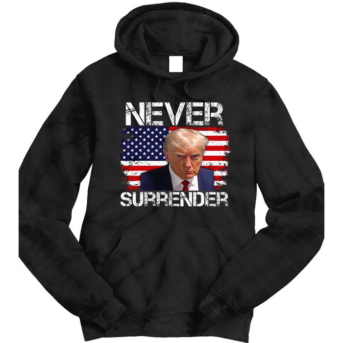 Donald Trump Mug Shot Never Surrender 2024 Tie Dye Hoodie