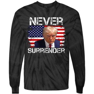 Donald Trump Mug Shot Never Surrender 2024 Tie-Dye Long Sleeve Shirt