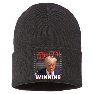 Donald Trump Mug Shot Guilty Of Winning Funny 2024 Election Sustainable Knit Beanie