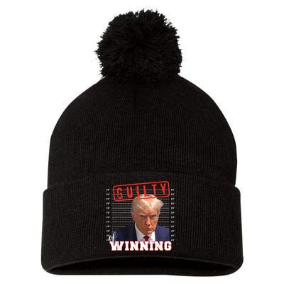 Donald Trump Mug Shot Guilty Of Winning Funny 2024 Election Pom Pom 12in Knit Beanie