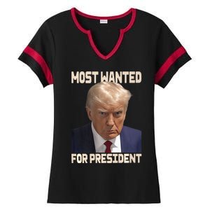 Donald Trump Most Wanted For President 2024 Pro Trump Ladies Halftime Notch Neck Tee