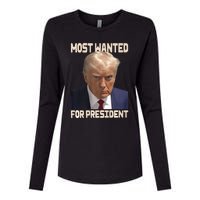 Donald Trump Most Wanted For President 2024 Pro Trump Womens Cotton Relaxed Long Sleeve T-Shirt