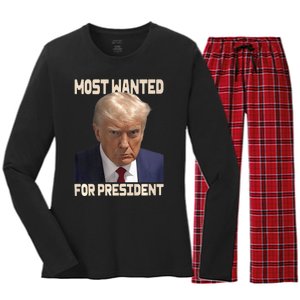 Donald Trump Most Wanted For President 2024 Pro Trump Women's Long Sleeve Flannel Pajama Set 