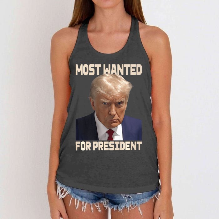 Donald Trump Most Wanted For President 2024 Pro Trump Women's Knotted Racerback Tank