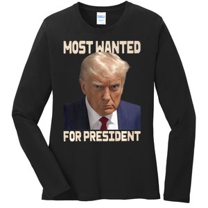 Donald Trump Most Wanted For President 2024 Pro Trump Ladies Long Sleeve Shirt