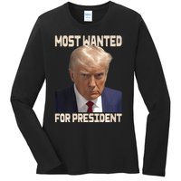 Donald Trump Most Wanted For President 2024 Pro Trump Ladies Long Sleeve Shirt