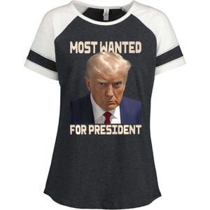 Donald Trump Most Wanted For President 2024 Pro Trump Enza Ladies Jersey Colorblock Tee