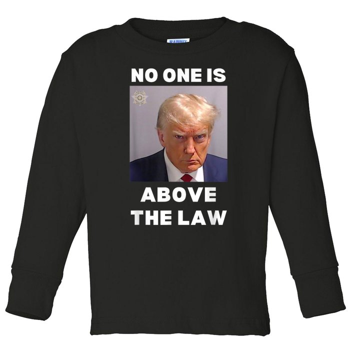 Donald Trump Mug Shot No One Is Above The Law AntiTrump Toddler Long Sleeve Shirt