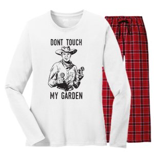 Dont Touch My Garden Funny Gardening Gardener Gift Women's Long Sleeve Flannel Pajama Set 