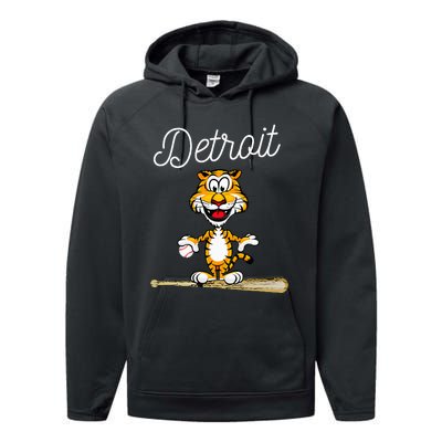 Distressed Tiger Mascot for Detroit Baseball Fans Performance Fleece Hoodie