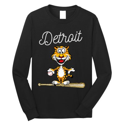 Distressed Tiger Mascot for Detroit Baseball Fans Long Sleeve Shirt