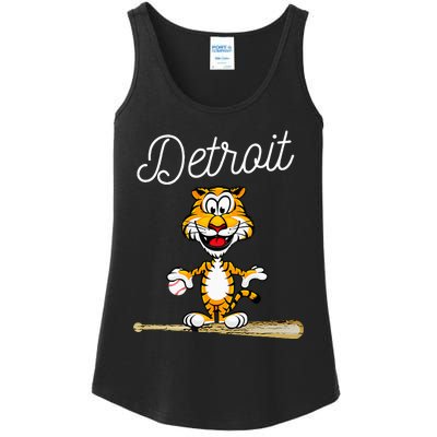 Distressed Tiger Mascot for Detroit Baseball Fans Ladies Essential Tank