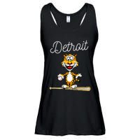 Distressed Tiger Mascot for Detroit Baseball Fans Ladies Essential Flowy Tank