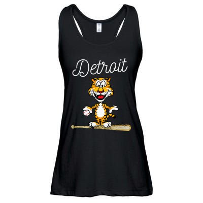 Distressed Tiger Mascot for Detroit Baseball Fans Ladies Essential Flowy Tank