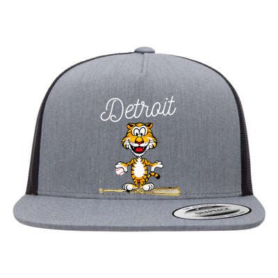 Distressed Tiger Mascot for Detroit Baseball Fans Flat Bill Trucker Hat