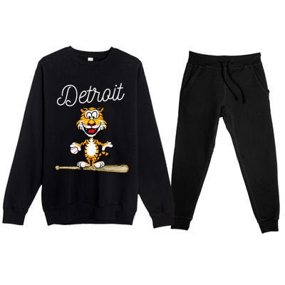 Distressed Tiger Mascot for Detroit Baseball Fans Premium Crewneck Sweatsuit Set