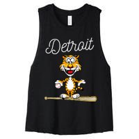 Distressed Tiger Mascot for Detroit Baseball Fans Women's Racerback Cropped Tank