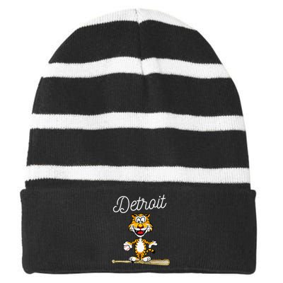 Distressed Tiger Mascot for Detroit Baseball Fans Striped Beanie with Solid Band